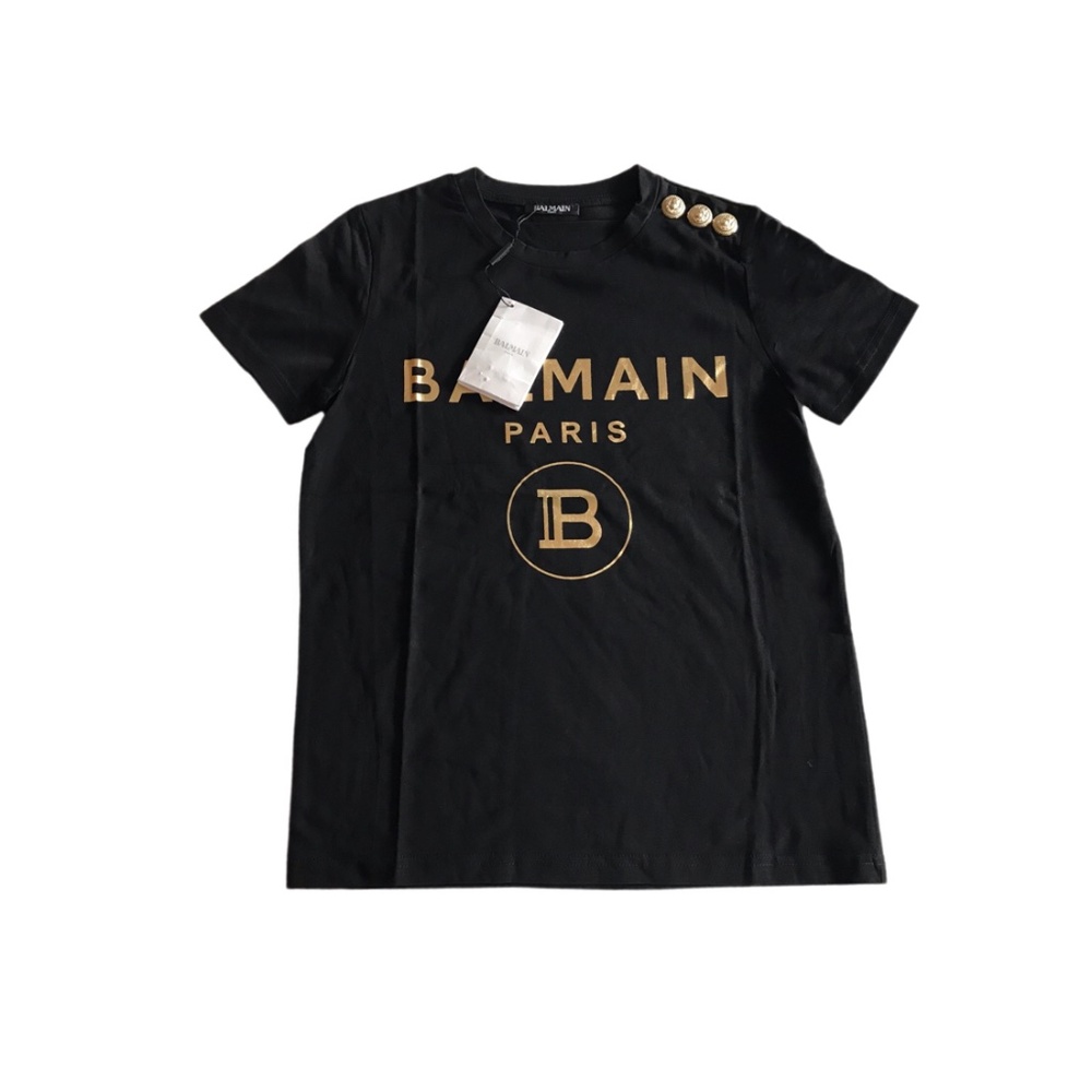 Balmain Black T-Shirt with Gold Accents